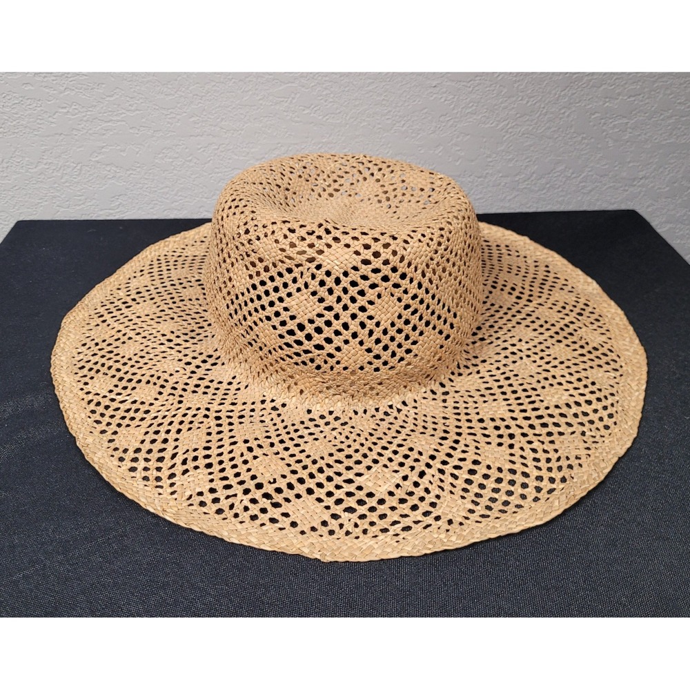 Unbranded Open-Weave Straw Sun Hat Wide Brim Boho Packable Summer Beach Travel
